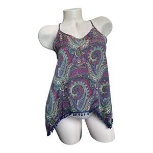 Love Blossom Womens Small sleeveless top open back vibrant paisley print cami